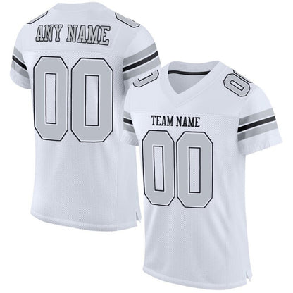 Custom White Silver-Black Mesh High-quality Football Jersey