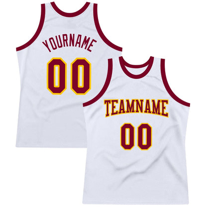 Custom White Maroon-Gold High-quality Throwback Basketball Jersey