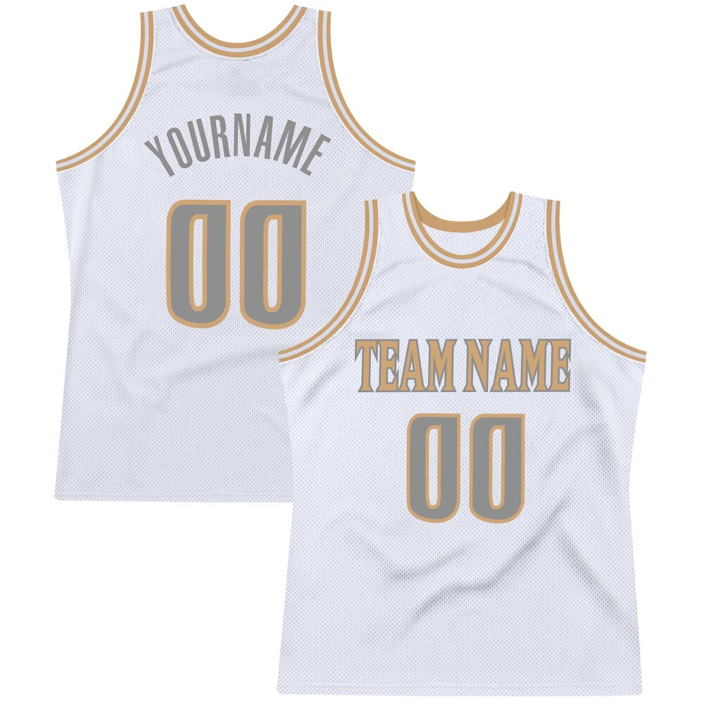 Custom White Steel Gray-Old Gold High-quality Throwback Basketball Jersey