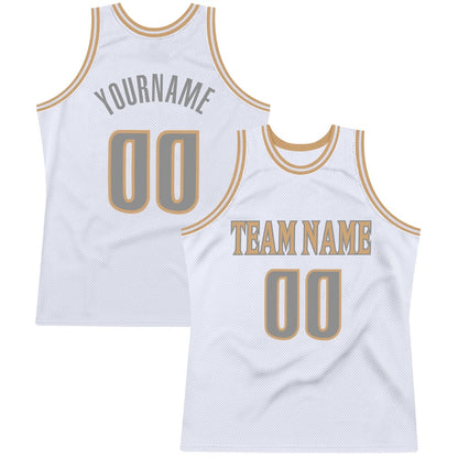 Custom White Steel Gray-Old Gold High-quality Throwback Basketball Jersey