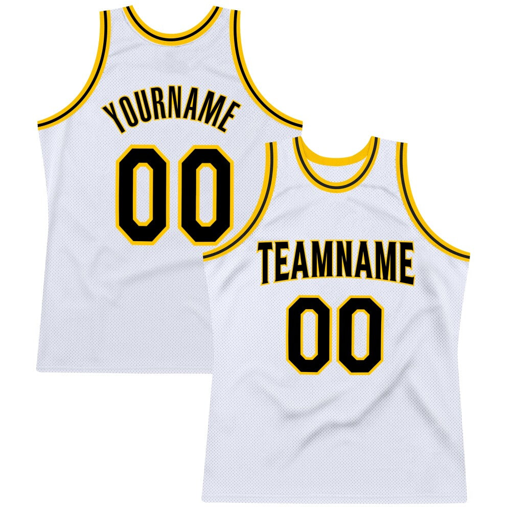 Custom White Black-Gold High-quality Throwback Basketball Jersey