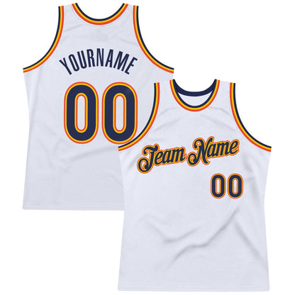 Custom White Navy-Orange High-quality Throwback Basketball Jersey