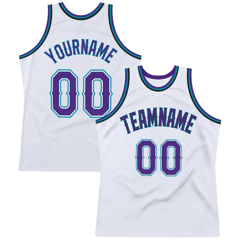 Custom White Purple-Teal High-quality Throwback Basketball Jersey