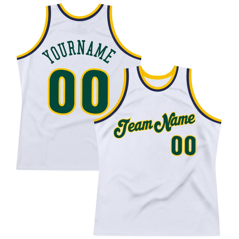 Custom White Hunter Green-Gold High-quality Throwback Basketball Jersey