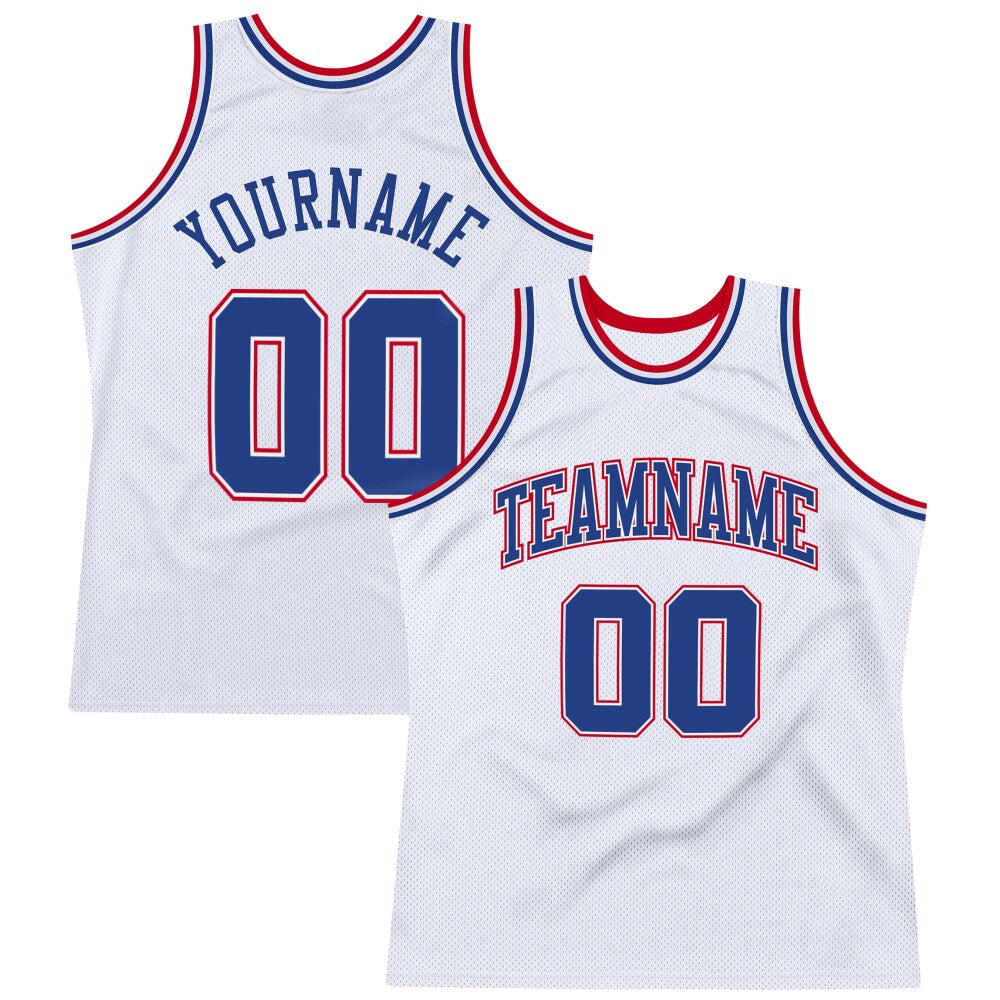 Custom White Royal-Red High-quality Throwback Basketball Jersey