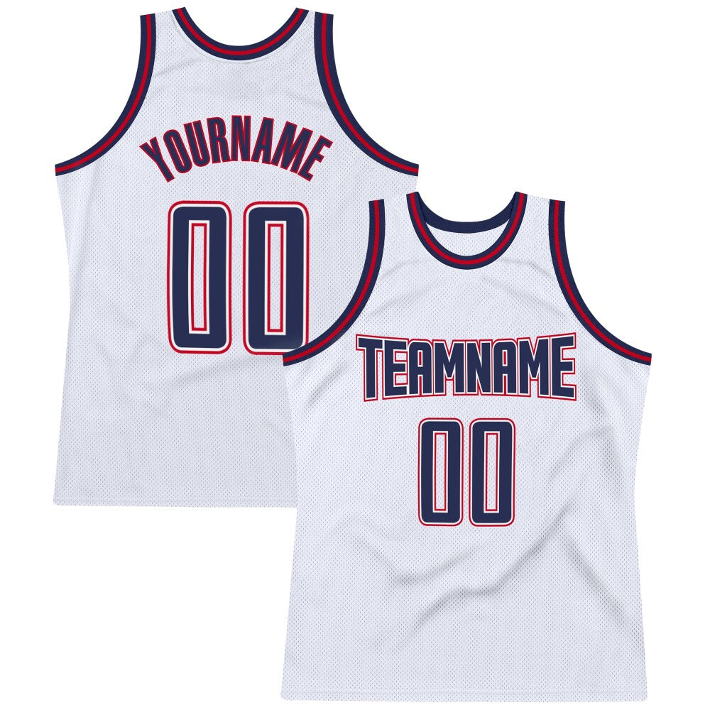 Custom White Navy-Red High-quality Throwback Basketball Jersey