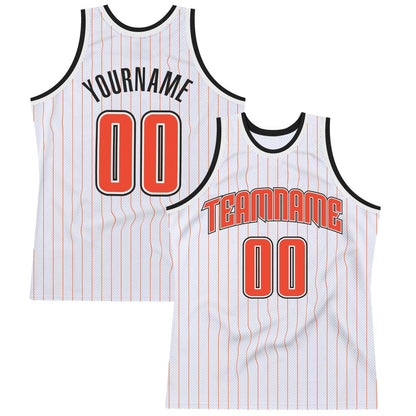 Custom White Orange Pinstripe Orange-Black High-quality Basketball Jersey