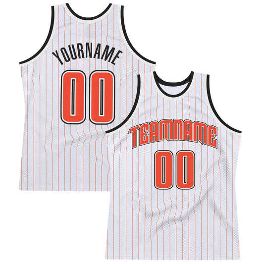 Custom White Orange Pinstripe Orange-Black High-quality Basketball Jersey
