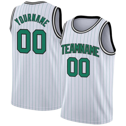 Custom White Kelly Green Pinstripe Kelly Green-Black High-quality Basketball Jersey