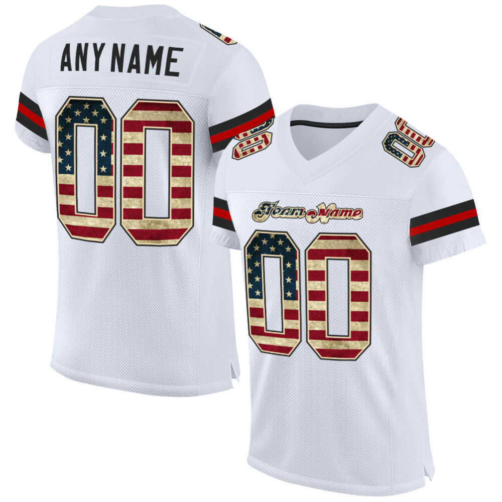 Custom White Vintage USA Flag-Black Mesh High-quality Football Jersey