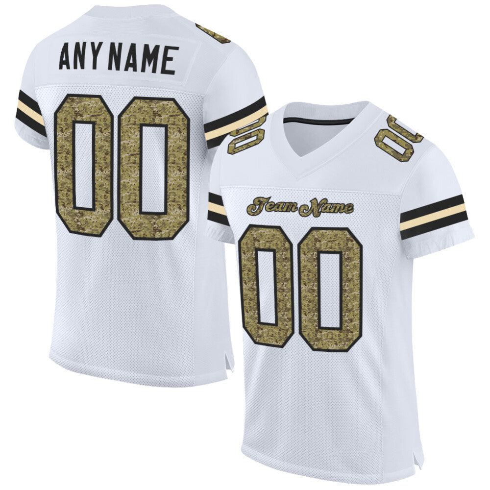 Custom White Camo-Black Mesh High-quality Football Jersey