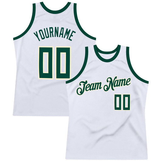 Custom White Hunter Green-Cream High-quality Throwback Basketball Jersey