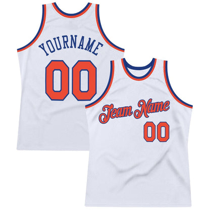 Custom White Orange-Royal High-quality Throwback Basketball Jersey