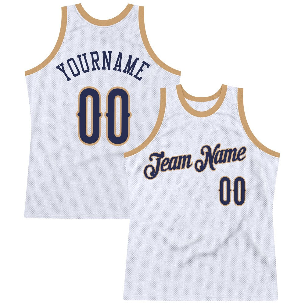Custom White Navy-Old Gold High-quality Throwback Basketball Jersey