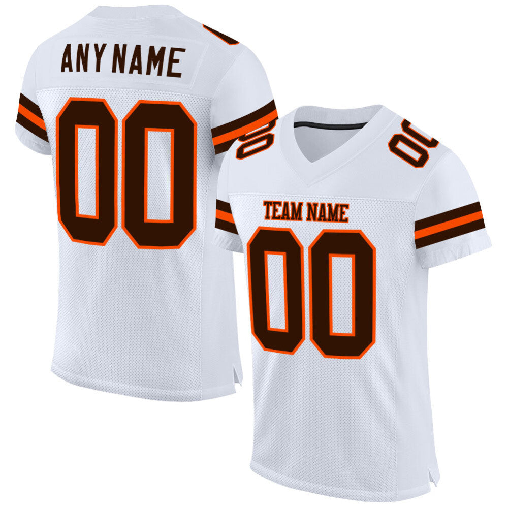 Custom White Brown-Orange Mesh High-quality Football Jersey