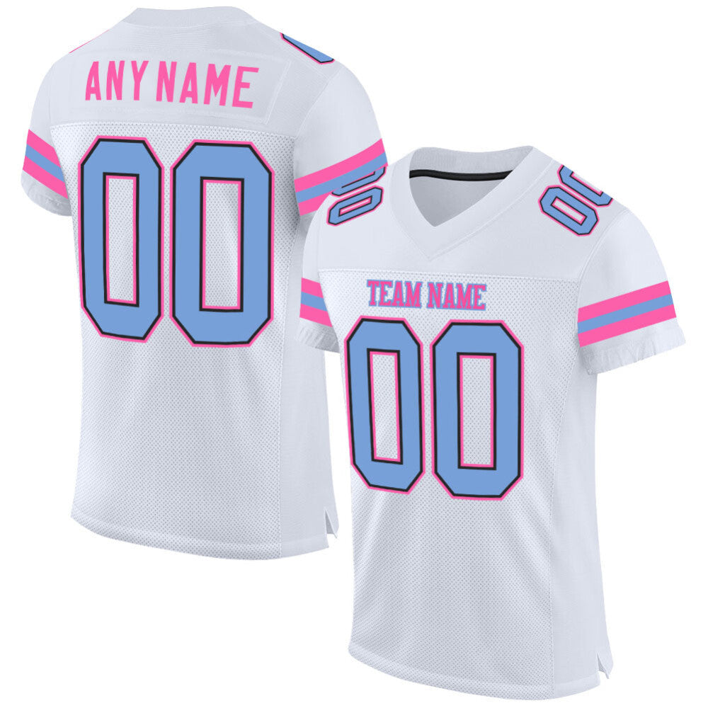Custom White Light Blue-Pink Mesh High-quality Football Jersey