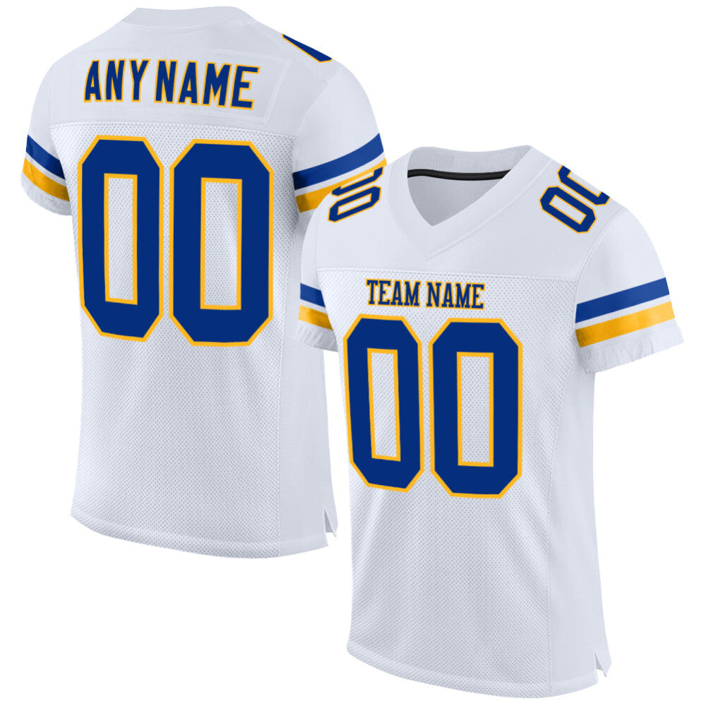 Custom White Royal-Gold Mesh High-quality Football Jersey