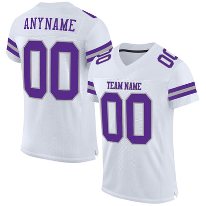 Custom White Purple-Gray Mesh High-quality Football Jersey