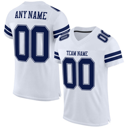 Custom White Navy-White Mesh High-quality Football Jersey