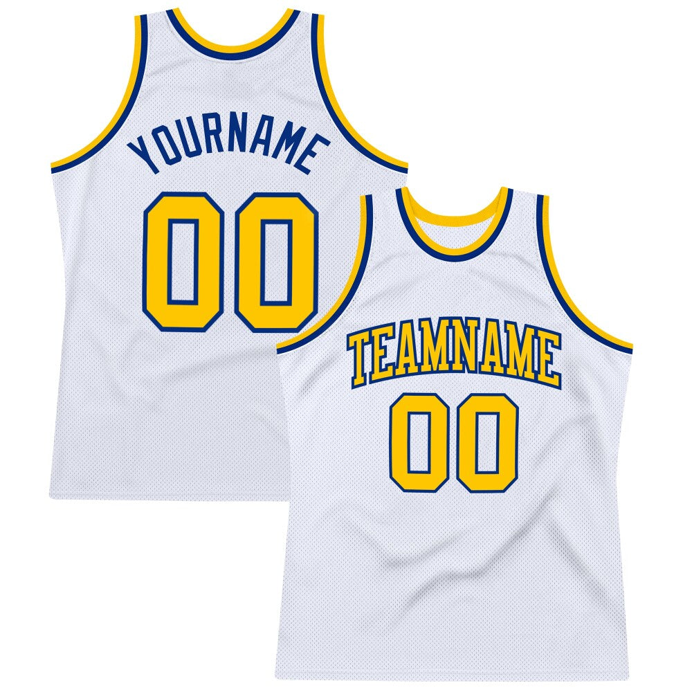 Custom White Gold-Royal High-quality Throwback Basketball Jersey