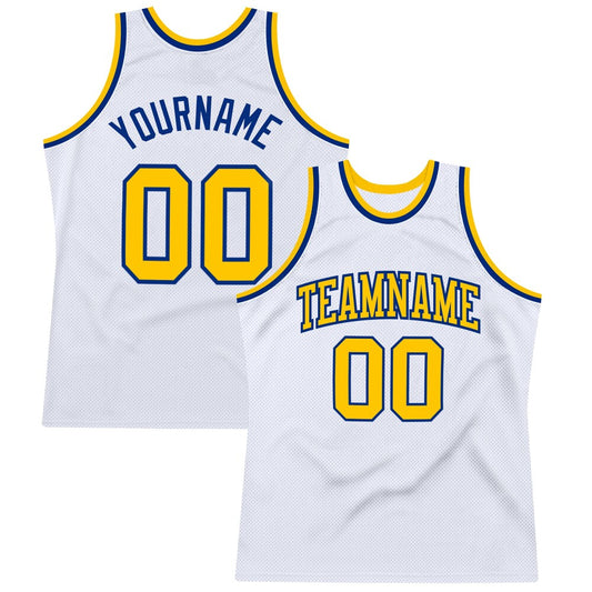 Custom White Gold-Royal High-quality Throwback Basketball Jersey