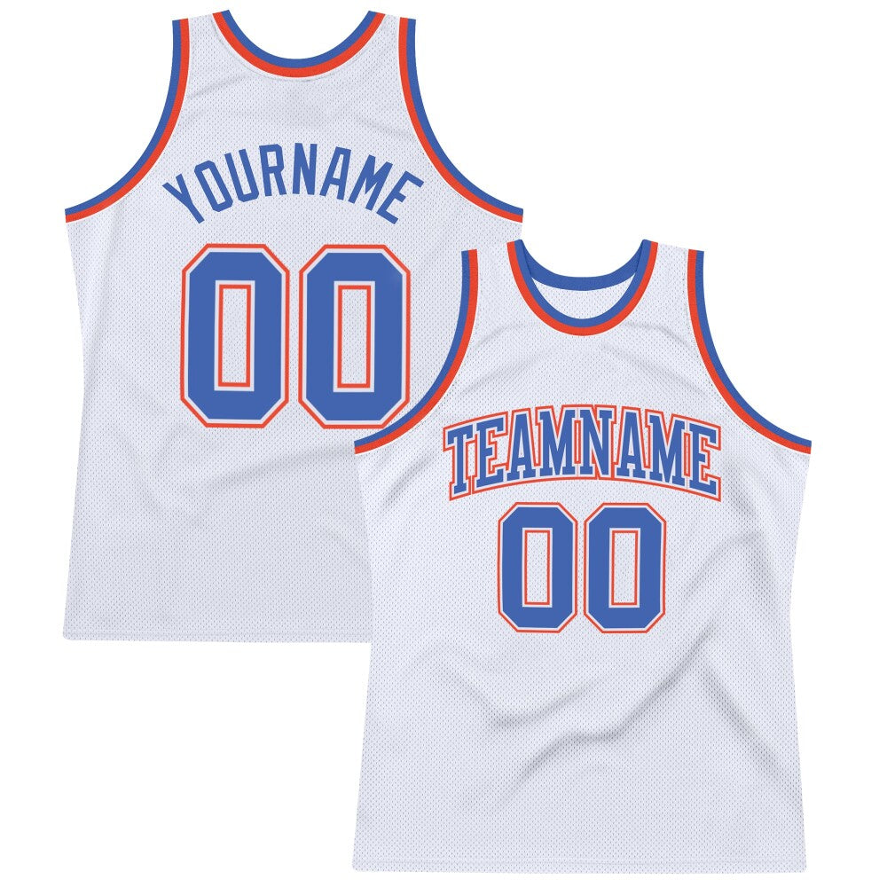 Custom White Blue-Orange High-quality Throwback Basketball Jersey