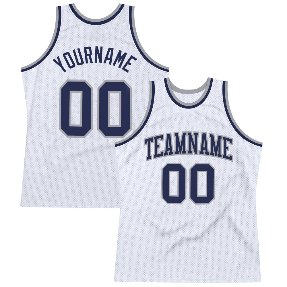 Custom White Navy-Gray High-quality Throwback Basketball Jersey