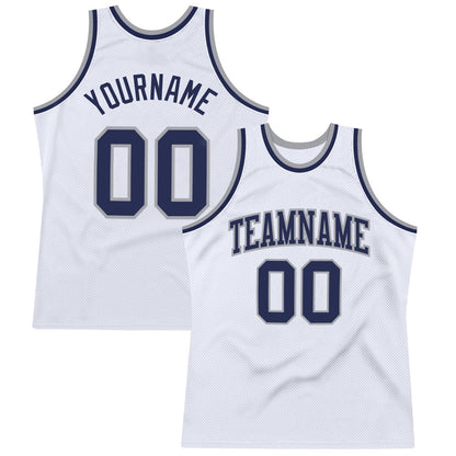 Custom White Navy-Gray High-quality Throwback Basketball Jersey