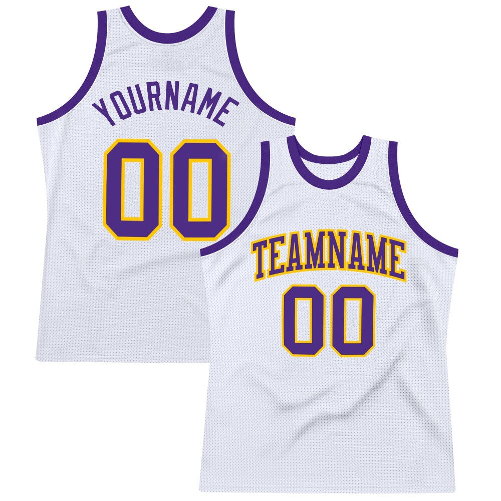 Custom White Purple-Gold High-quality Throwback Basketball Jersey