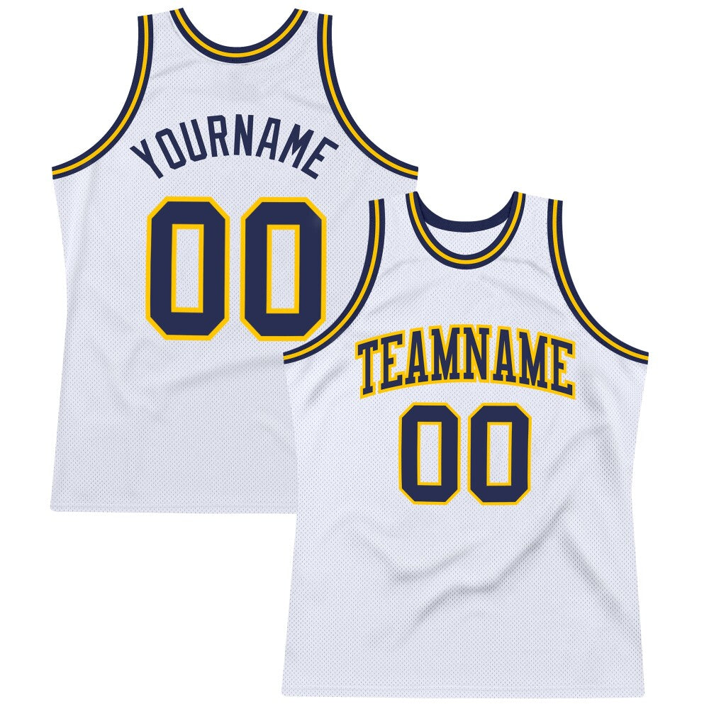 Custom White Navy-Gold High-quality Throwback Basketball Jersey