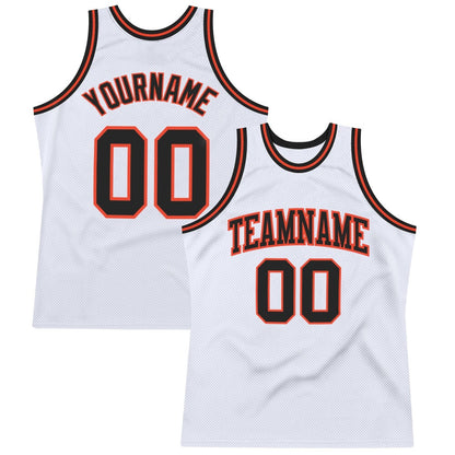 Custom White Black-Orange High-quality Throwback Basketball Jersey