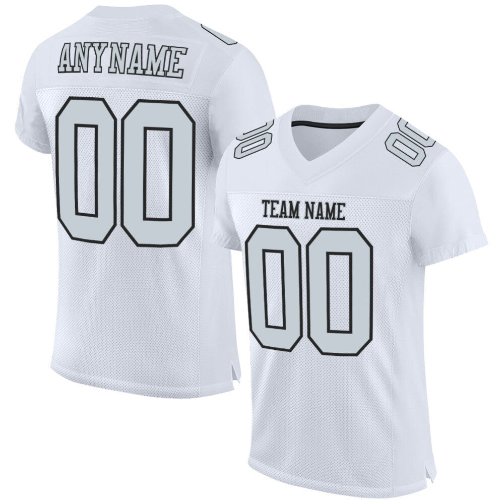 Custom White Silver-Black Mesh High-quality Football Jersey