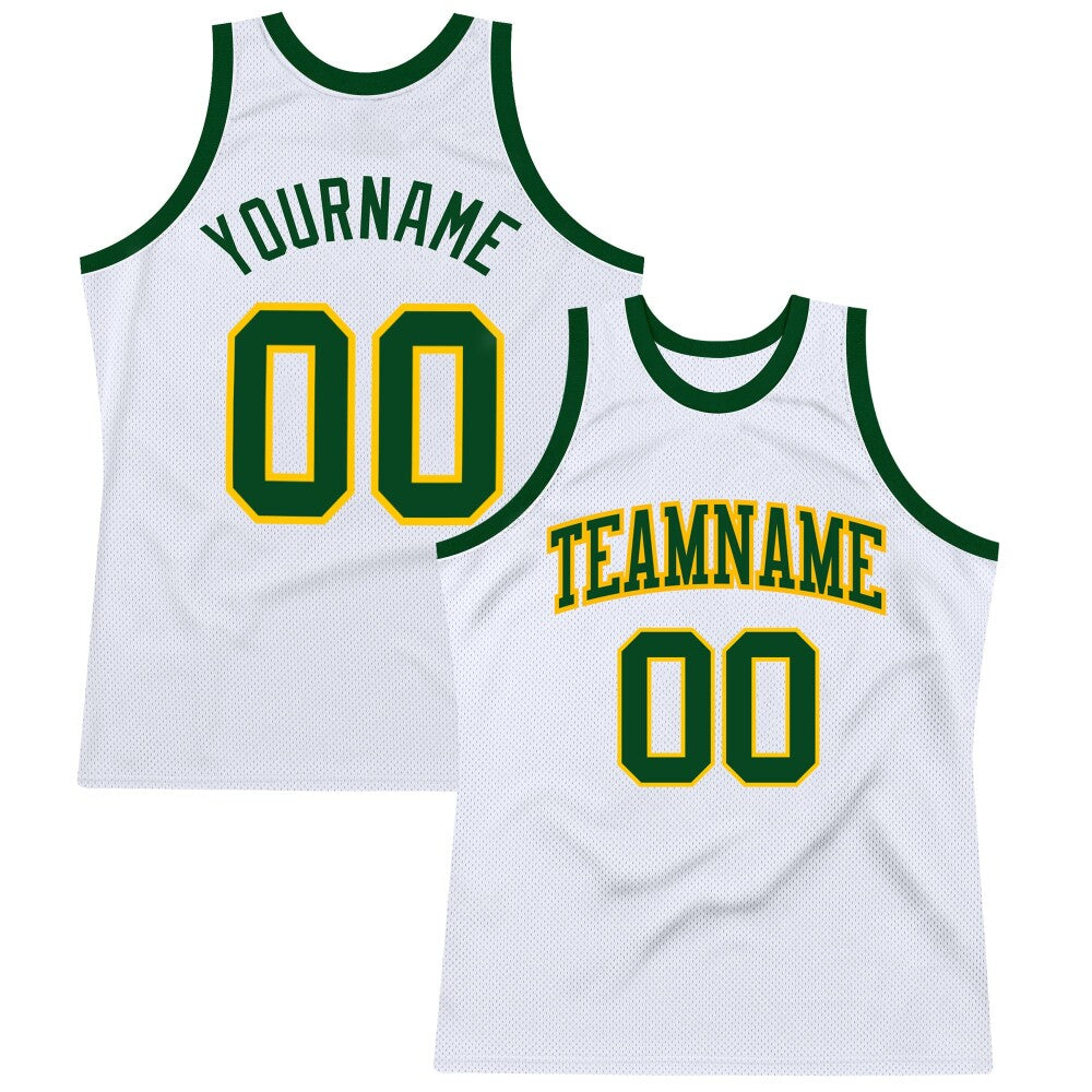 Custom White Green-Gold High-quality Throwback Basketball Jersey