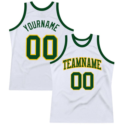 Custom White Green-Gold High-quality Throwback Basketball Jersey