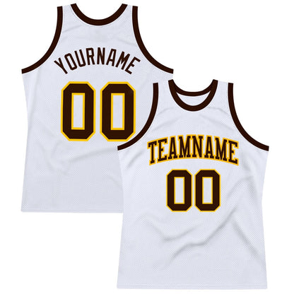 Custom White Brown-Gold High-quality Throwback Basketball Jersey