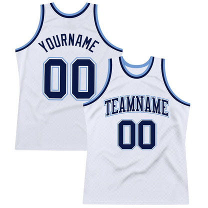 Custom White Navy-Light Blue High-quality Throwback Basketball Jersey