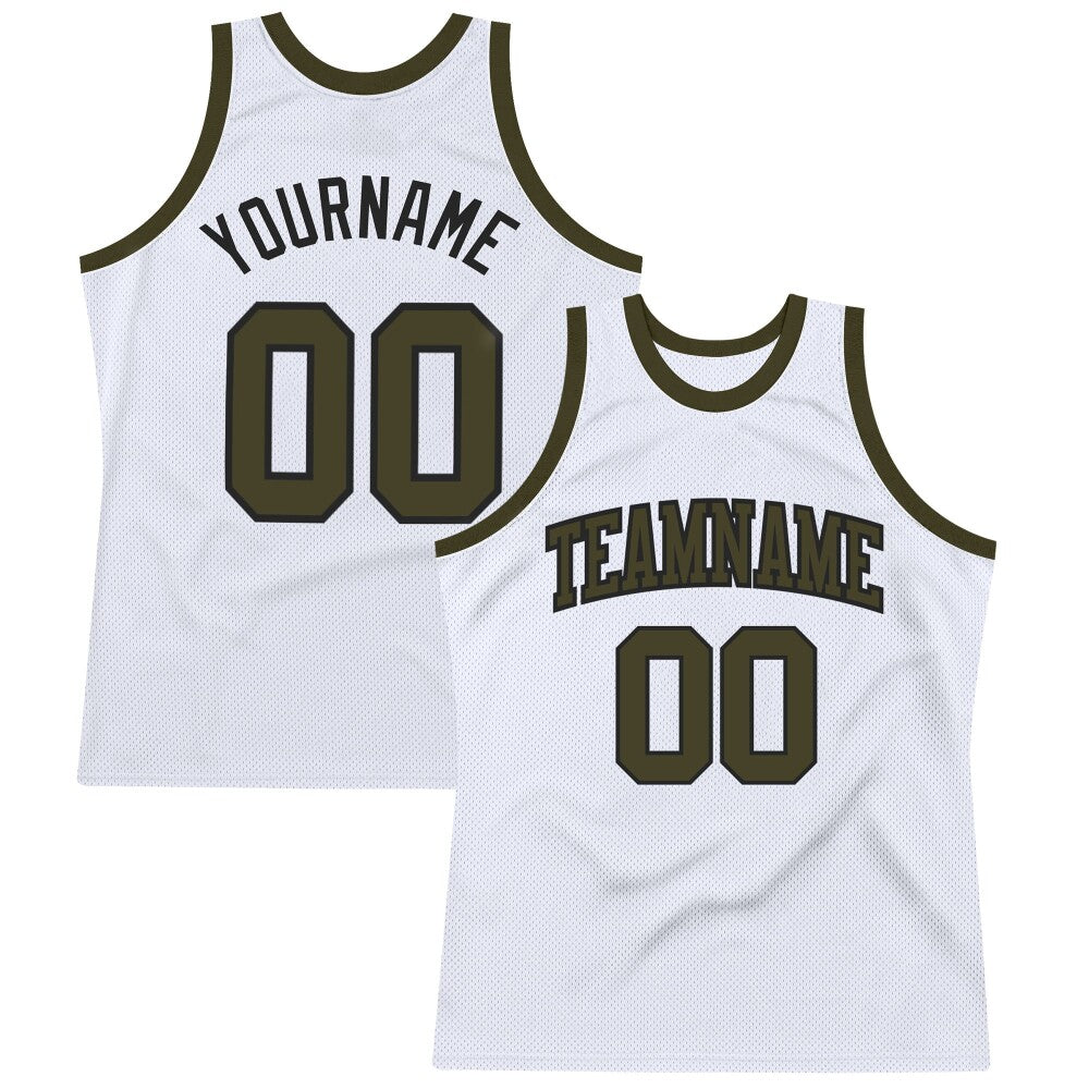 Custom White Olive-Black High-quality Throwback Basketball Jersey