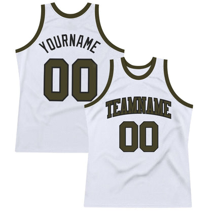 Custom White Olive-Black High-quality Throwback Basketball Jersey