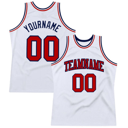 Custom White Red-Navy High-quality Throwback Basketball Jersey
