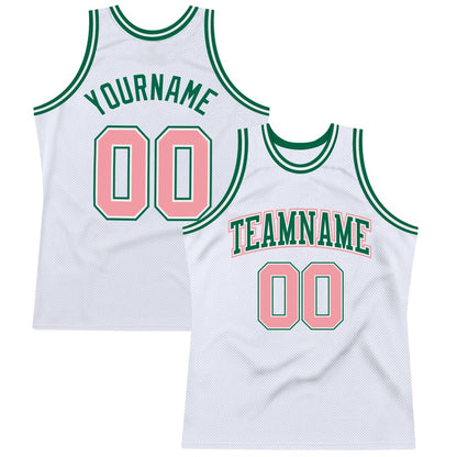 Custom White Medium Pink-Kelly Green High-quality Throwback Basketball Jersey