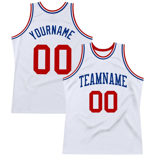 Custom White Red-Royal High-quality Throwback Basketball Jersey