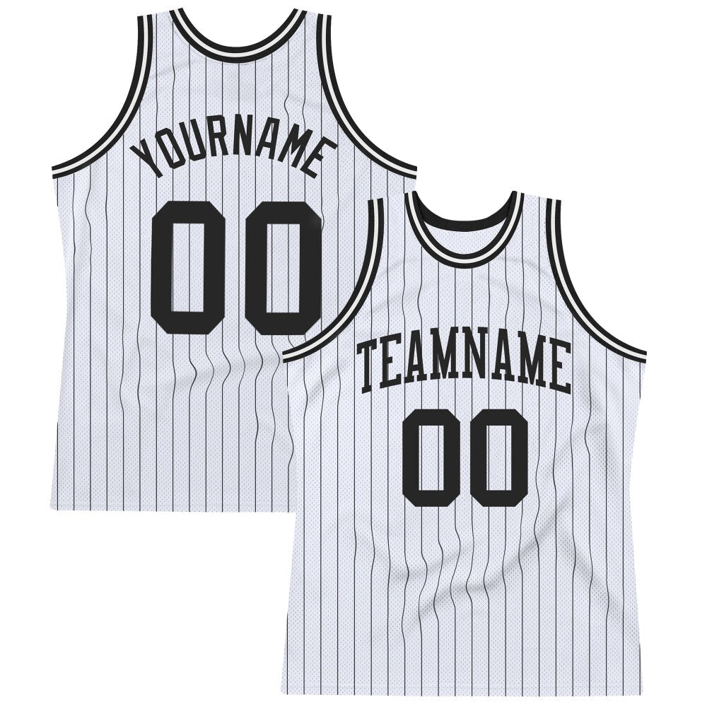 Custom White Black Pinstripe Black High-quality Basketball Jersey