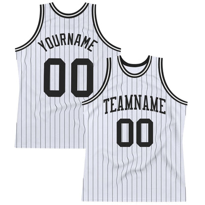 Custom White Black Pinstripe Black High-quality Basketball Jersey