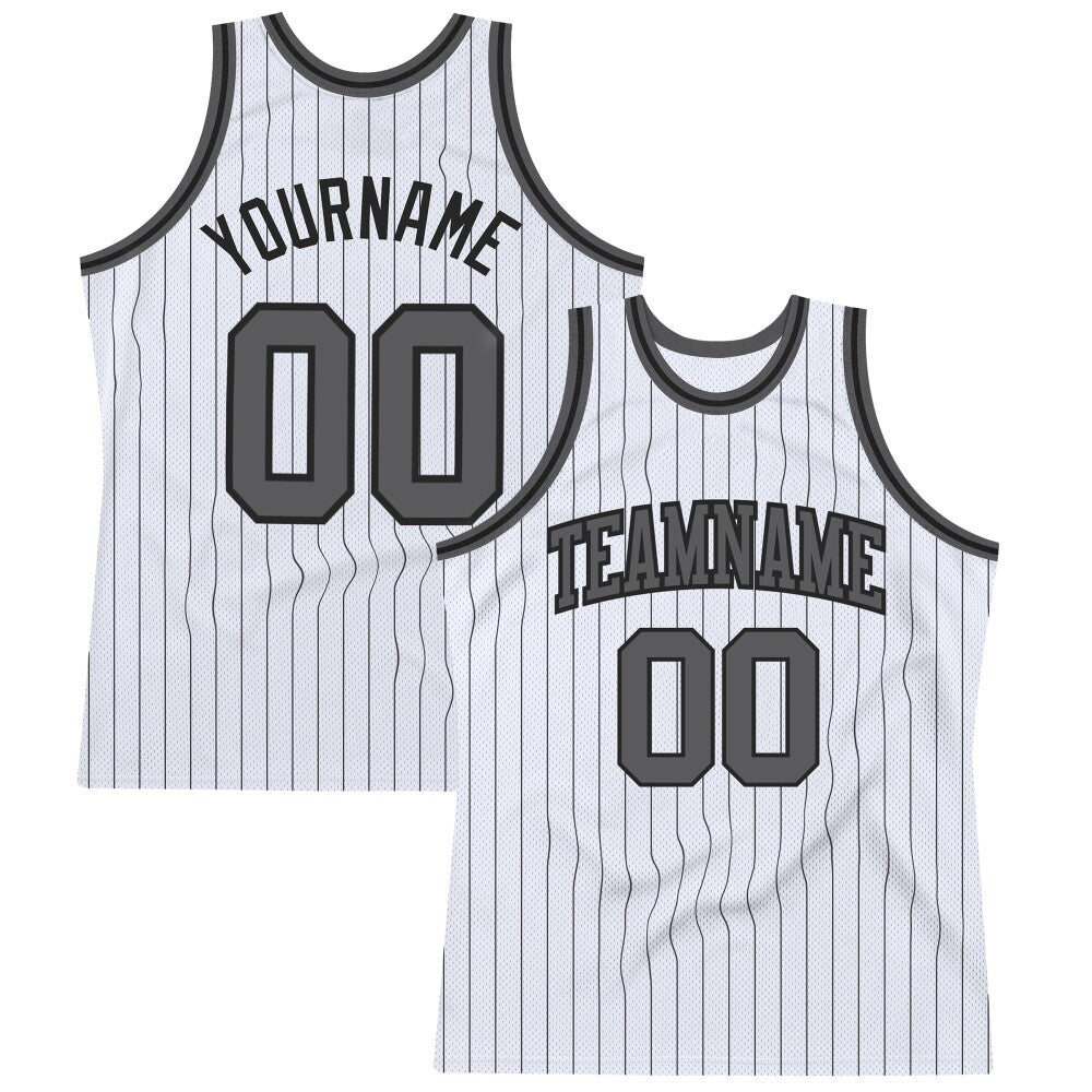 Custom White Black Pinstripe Steel Gray High-quality Basketball Jersey