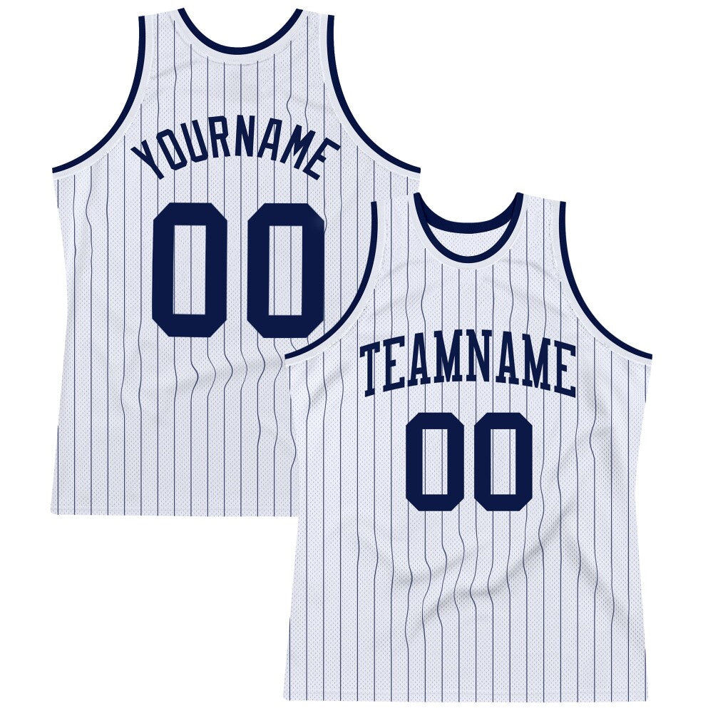 Custom White Navy Pinstripe Navy High-quality Basketball Jersey