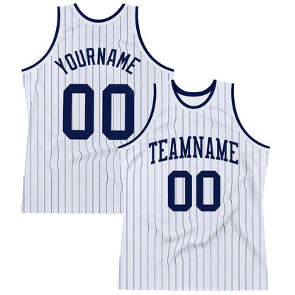 Custom White Navy Pinstripe Navy High-quality Basketball Jersey
