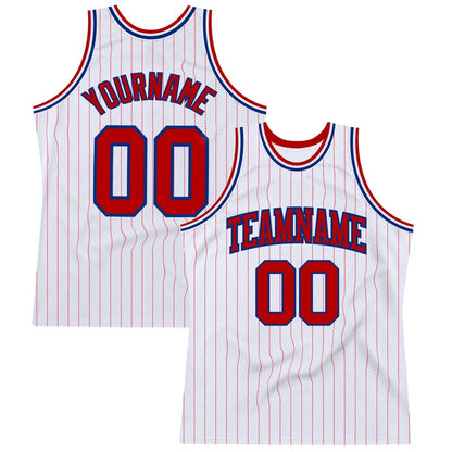 Custom White Red Pinstripe Red-Royal High-quality Basketball Jersey