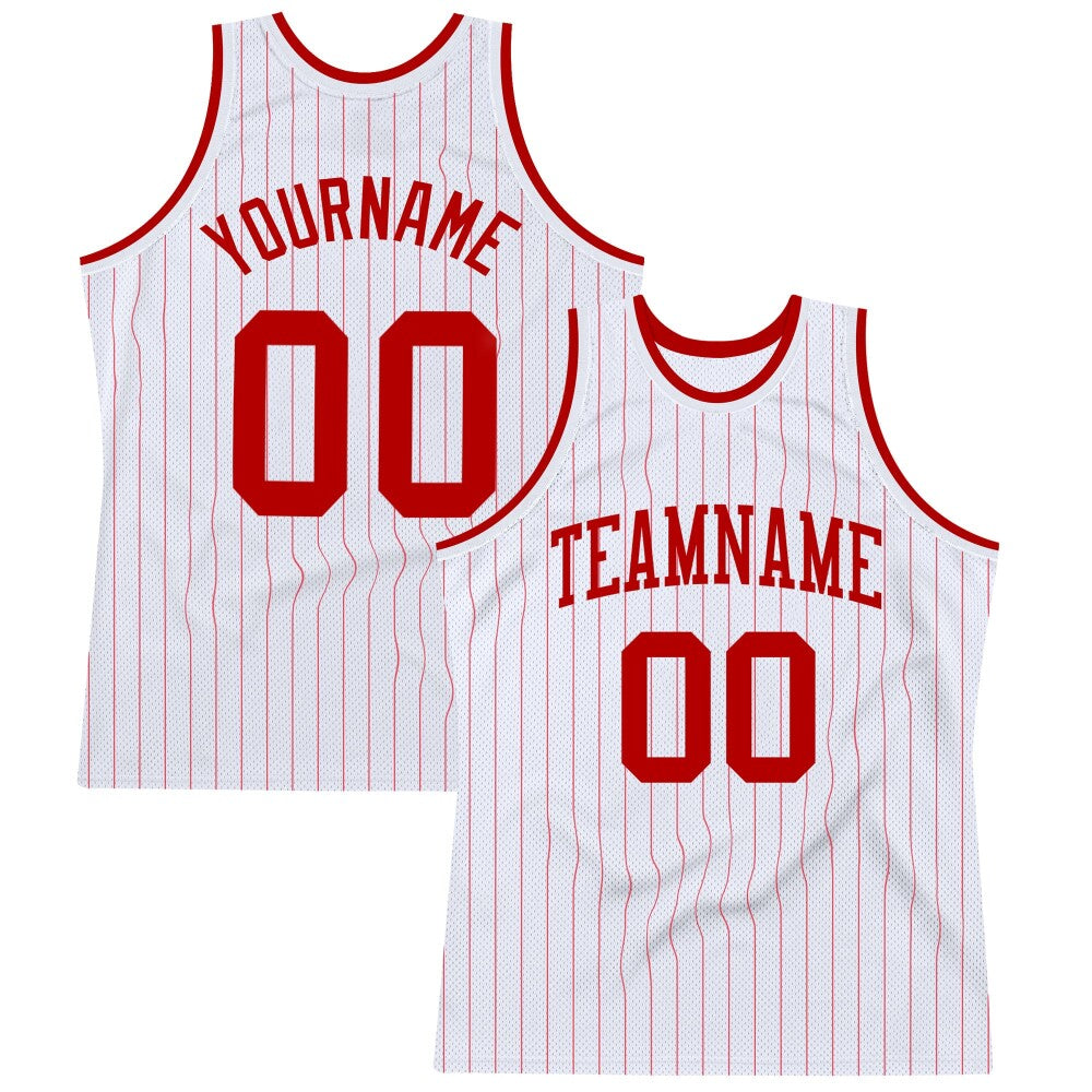 Custom White Red Pinstripe Red High-quality Basketball Jersey