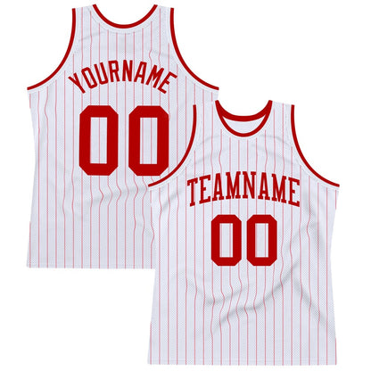 Custom White Red Pinstripe Red High-quality Basketball Jersey