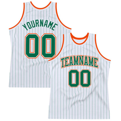 Custom White Kelly Green Pinstripe Kelly Green-Orange High-quality Basketball Jersey